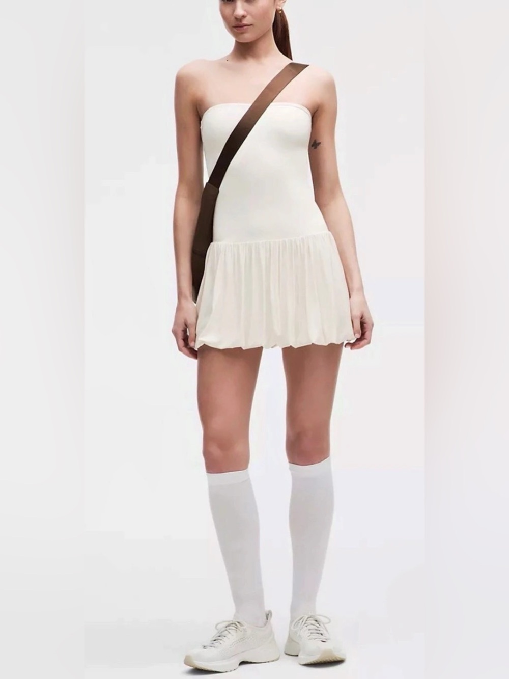 NWT Lululemon 2-in-1 Bubble-Hem Mini Dress Light Ivory L
